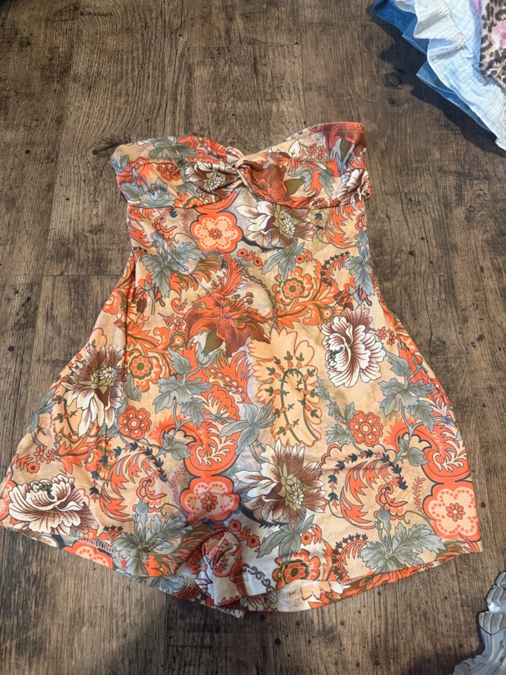 Floral Orange Strapless Romper